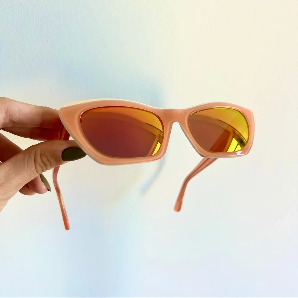 Acne Studios Azalt pierced temple orange mirrored lenses cat eye sunglasses